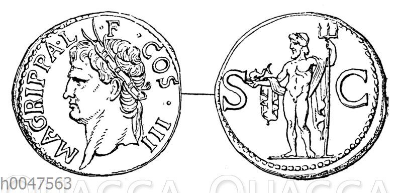 Erzmünze mit dem Porträt des Agrippa (Marcus Vipsanius Agrippa)
