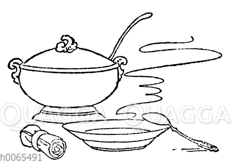 Suppenterrine mit dampfendem Teller Suppe