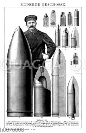 Granaten und Shrapnels und Soldat zum Größenvergleich