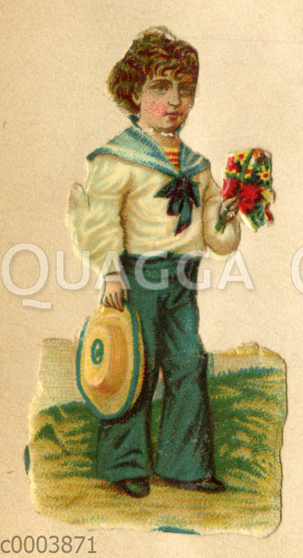 Junge im Matrosenanzug mit Blumenstrauß