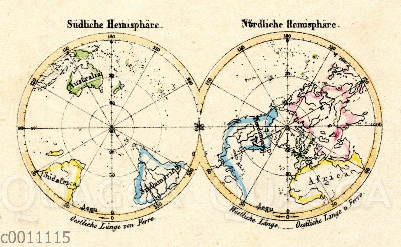 Weltkarte: Südliche und Nördliche Hemisphäre