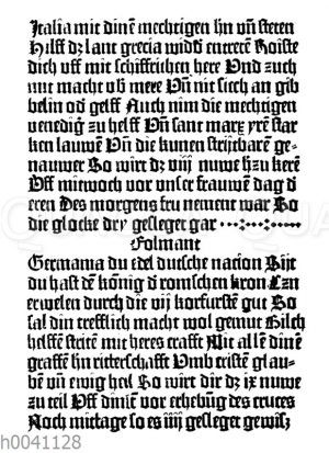 Seite aus dem ersten mit beweglichen Lettern gedruckten Buche: "Eine Mahnung der Christenheit wider die Türken"