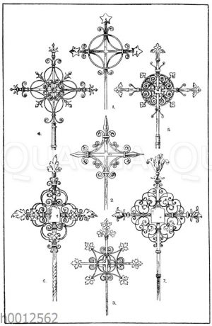 Kreuze in Schmiedeisen: 1-3. Mittelalterliche Turmkreuze aus Franken. (Gewerbehalle). 4. Turmkreuz