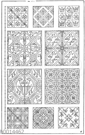 Fliesenmuster: 1.-10. Verschiedene mittelalterliche Fliesenmuster nach Owen Jones