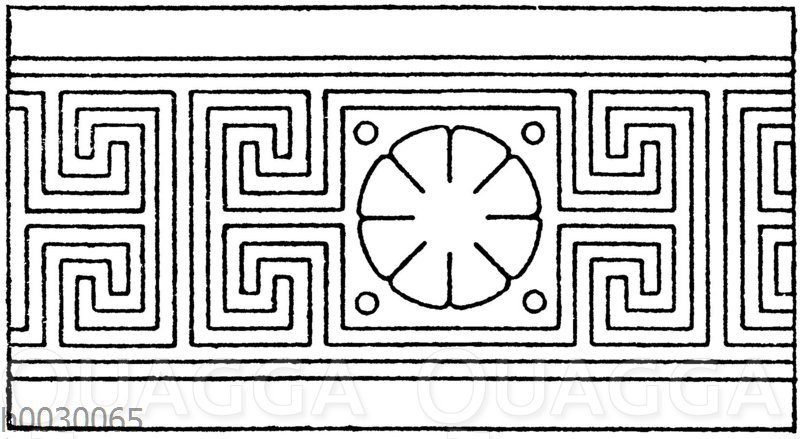Symmetrische Mäander: Geschlossene Mäander (aus einzelnen geschlossenen Figuren zusammengesetzt). Zweiaxig-symmetrisch. Griechisch und 19. Jahrhundert.