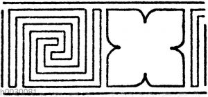 Unsymmetrische oder laufende Mäander nach griechischen Vasenmalereien: Geschmückte Mäander (durch Rosetten