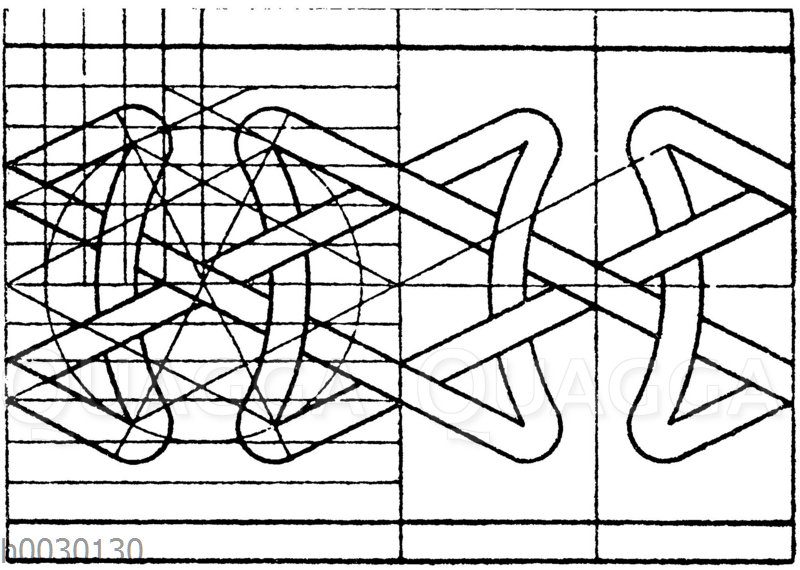 Nordisches Flechtbandmotiv. Schriftverzierung aus dem 8. und 9. Jahrhundert. (Racinet)
