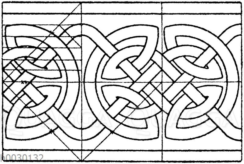 Nordisches Flechtbandmotiv. Schriftverzierung aus dem 8. und 9. Jahrhundert. (Racinet)