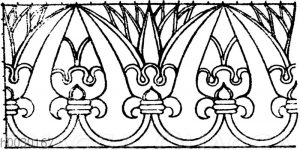 Laufende Endigungen: Partie eines bemalten assyrischen Flachrelief aus Khorsabad.