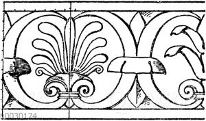 Simaornament: Verzierung vom Gesims eines dreiseitigen römischen Altars.