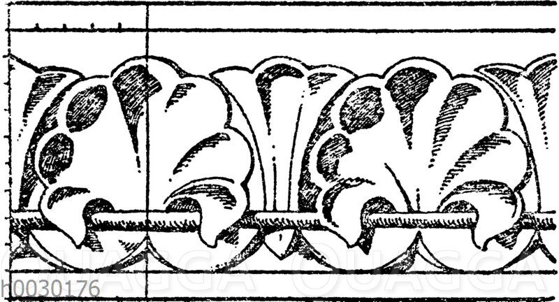 Simaornament: Romanische Gesimsverzierung von einem Haus in Metz. 12. Jahrhundert (Raguenet)