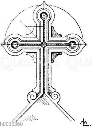Kreuz in Stein: Grabkreuz vom Kirchhof St. Lazare in Montpellier. Architekt Glaire. (Raguenet)