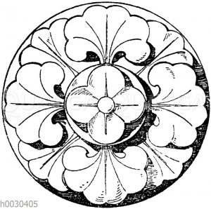 Vierteilige romanische Schlusssteinrosette aus dem Kapitelsaale des Klosters Heiligenkreuz bei Wien. 13. Jahrhundert. (Musterornamente)