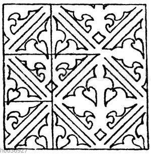 Wandmalereimuster: Schablonenmalerei von einem alten Schranke aus Brandenburg. Anfang des 15. Jahrhundert (Musterornamente)