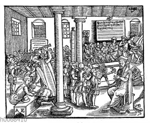 Schule im 16. Jahrhundert. Nach einem Holzschnitt aus dem Jahre 1592