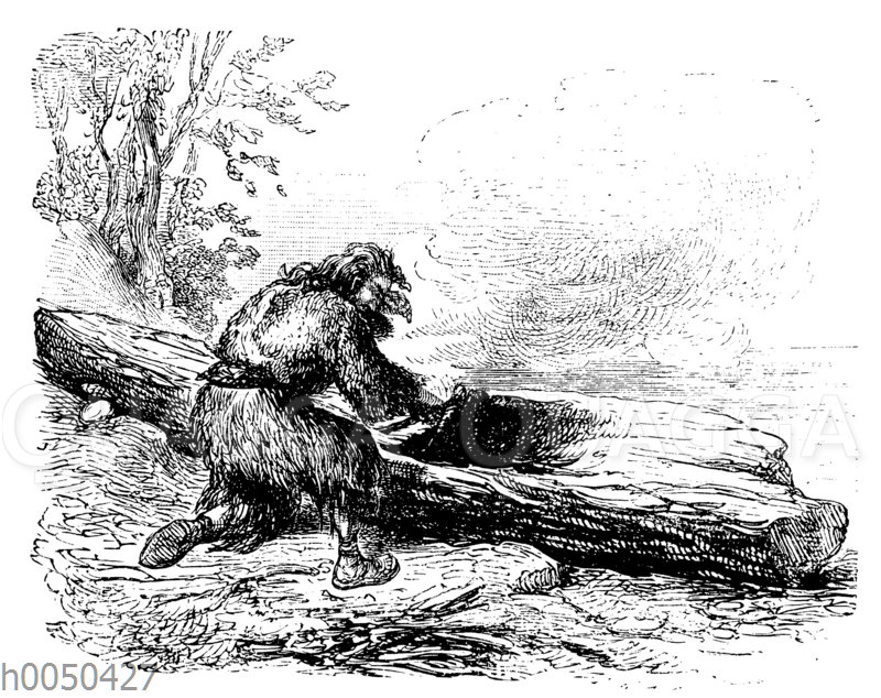 Robinson Crusoe beim Kahnbau