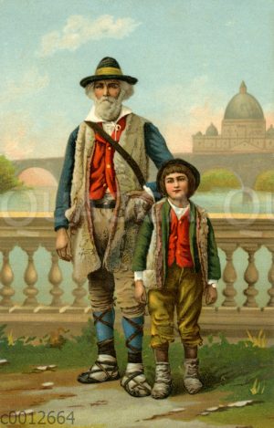 Alter Mann und Junge aus Venedig in traditioneller Kleidung