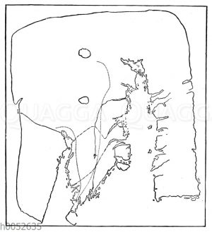 Kartenskizze des Cumberland-Sunds und der Frobisherbai auf Bassinsland. Zeichnung des Nugumio-Eskimo Itu