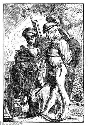 Marodeur und seine Frau. Holzstich aus der Zeit des Dreißigjährigen Krieges