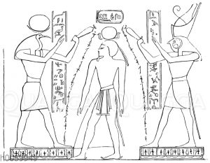 Ramses III. zwischen Thot und Horus