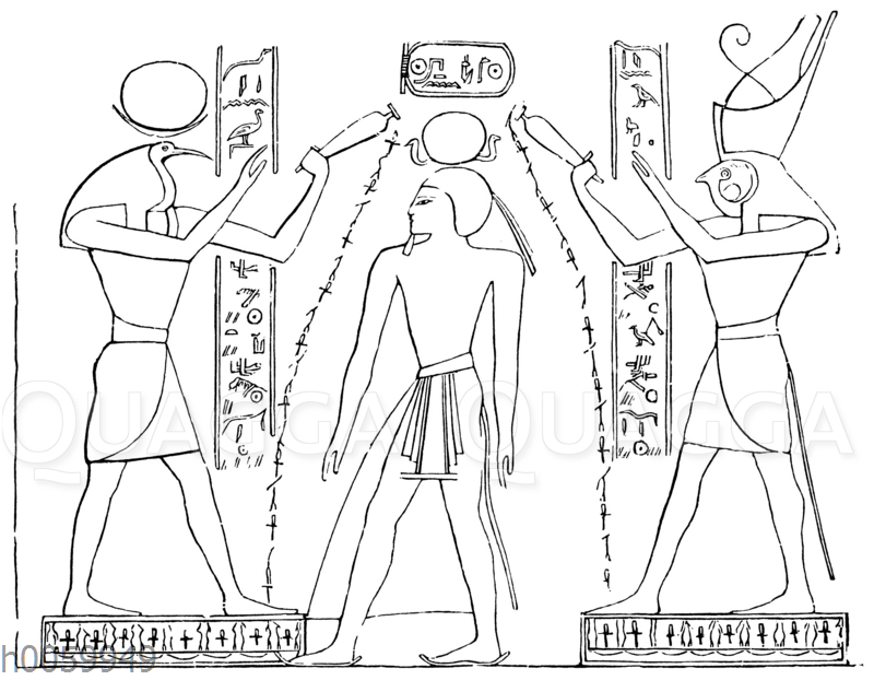 Ramses III. zwischen Thot und Horus
