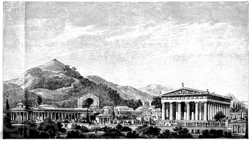 Restaurierte Ansicht des Festplatzes von Olympia