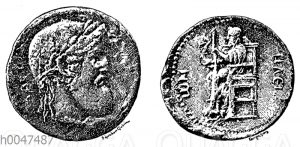 Erhaltene Abbildung des Zeusbildes des Pheidias auf einer Münze