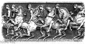 Athenische Jünglinge in Festzuge reitend
