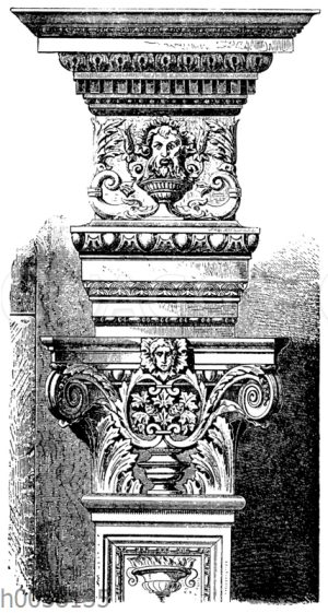Pilasterkapitell mit Aufsatz vom Triumphbogen im Chor der Kirche S. Maria de Miracoli in Venedig