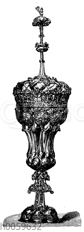 Gotischer Knollenbecher in Silber getrieben