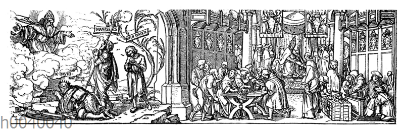 Die wahre und die falsche Vergebung der Sünden. Holzschnitt von Hans Holbein d. J. (um 1497-1543) gegen den Ablasshandel