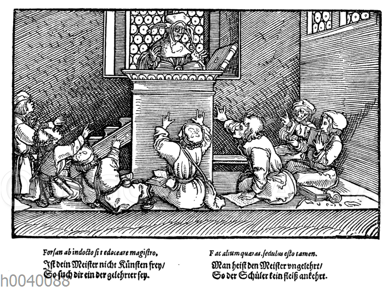 Eine Schulstube im 16. Jahrhundert.