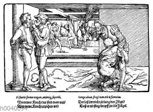 Bestrafung von Knechten. Faksimile des Holzschnittes von Hans Burgkmair in den 'Bildern zu Schimpf und Ernst'.
