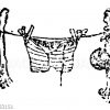 Gestreifte Unterhose auf einer provisorischen Wäscheleine