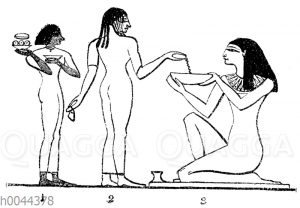 Eine farbige und eine weiße Sklavin bedienen eine ägyptische Frau