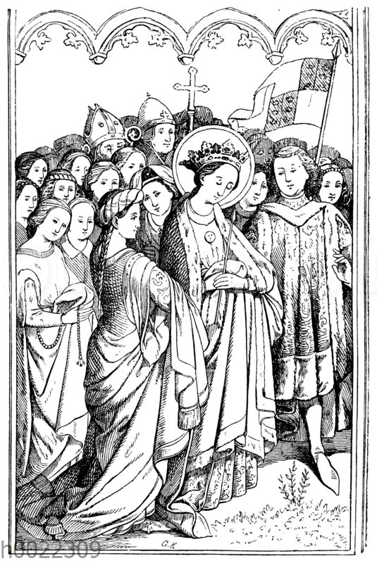 Linker Flügel des Kölner Dombildes: St. Ursula mit ihren Jungfrauen