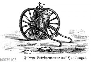 Eiserne Latrinentonne auf Handwagen