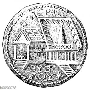Münze von Byblos mit einer Darstellung des Tempels und des Bätyls der Aphrodite