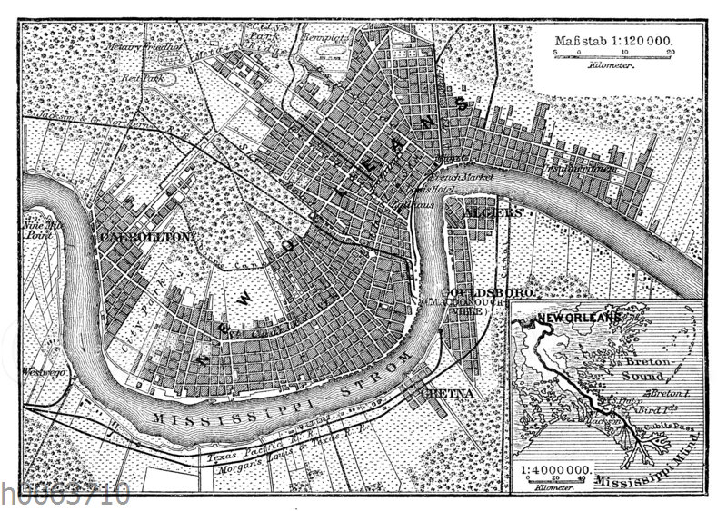 Situationsplan von New Orleans um 1888