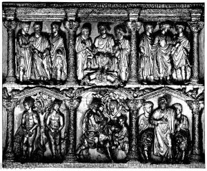 Relief vom Sarkophag des Junius Bassus. Rom