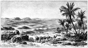 Ansicht aus der Sahara (rechts Oase