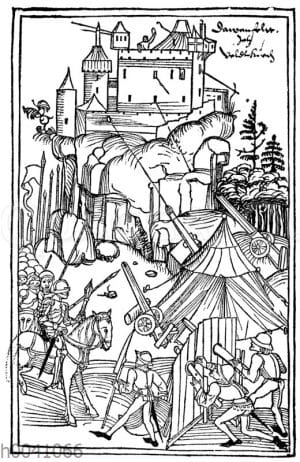 Beschießung einer Felsburg im 15. Jahrhundert