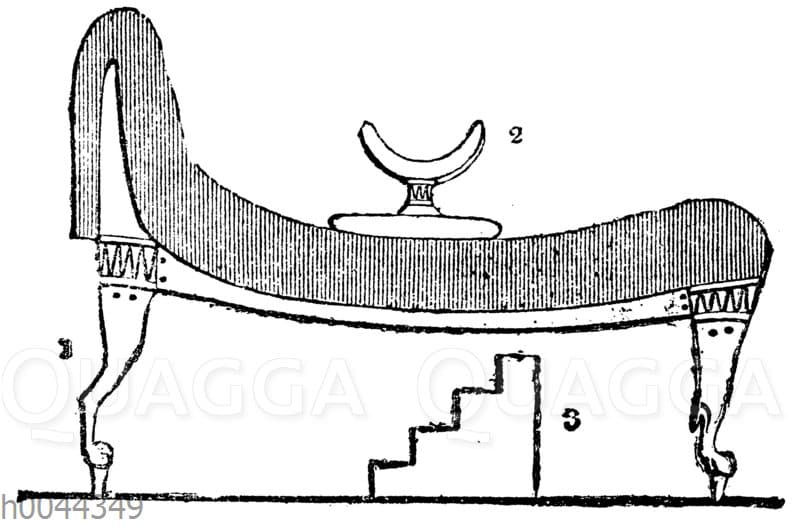 Ägyptisches Bett (2. Kopfgestell. 3. Tritt zum Aufsteigen)
