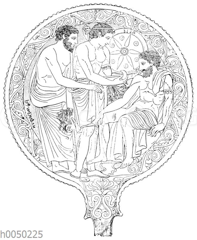 Die Heilung des Telephos durch den Rost von Achills Speer. Etruskischer Spiegel