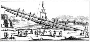Zeitgenössische Ansicht eines langen Fernrohrs aus dem 18. Jahrhundert
