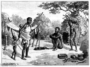 Hütten von Buschmännern in der Kalahari