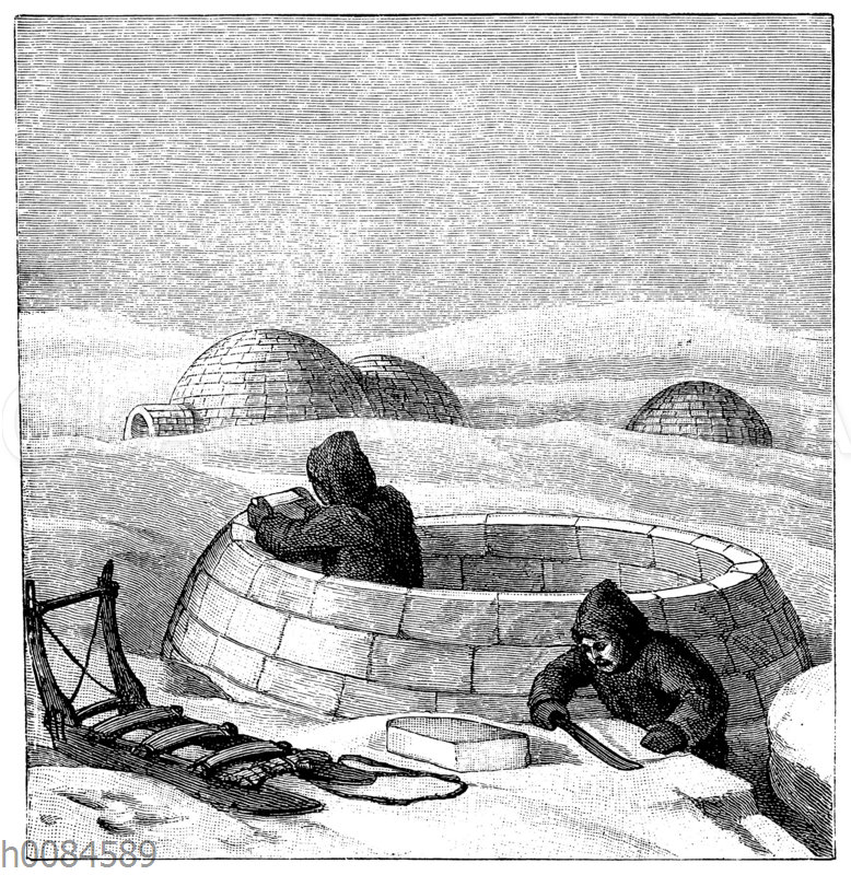 Bau eines Schneehauses bei den Eskimo von 'König Wilhelmland'