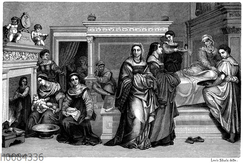 Geburt der Maria. Wandgemälde von Andrea del Sarto