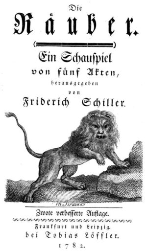 Titel der zweiten Auflage des Schauspiels 'Die Räuber' von Friedrich Schiller