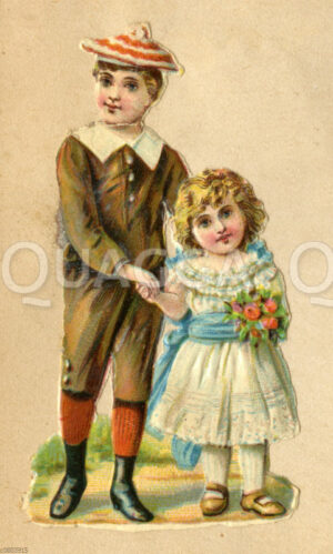 Glanzbild: Junge in Matrosenanzug und Mädchen in weißem Kleid